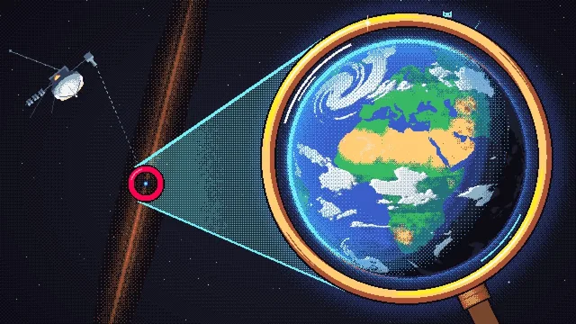 Video kapağı: Voyager 1 uzaktan Dünya'ya bakıyor, Dünya büyütecin içinde.